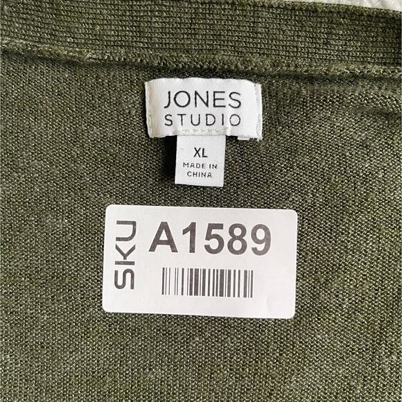 Jones Studio Open Front Cardigan Sweater Women Size XL Green Pocket Linen - Picture 2 of 11